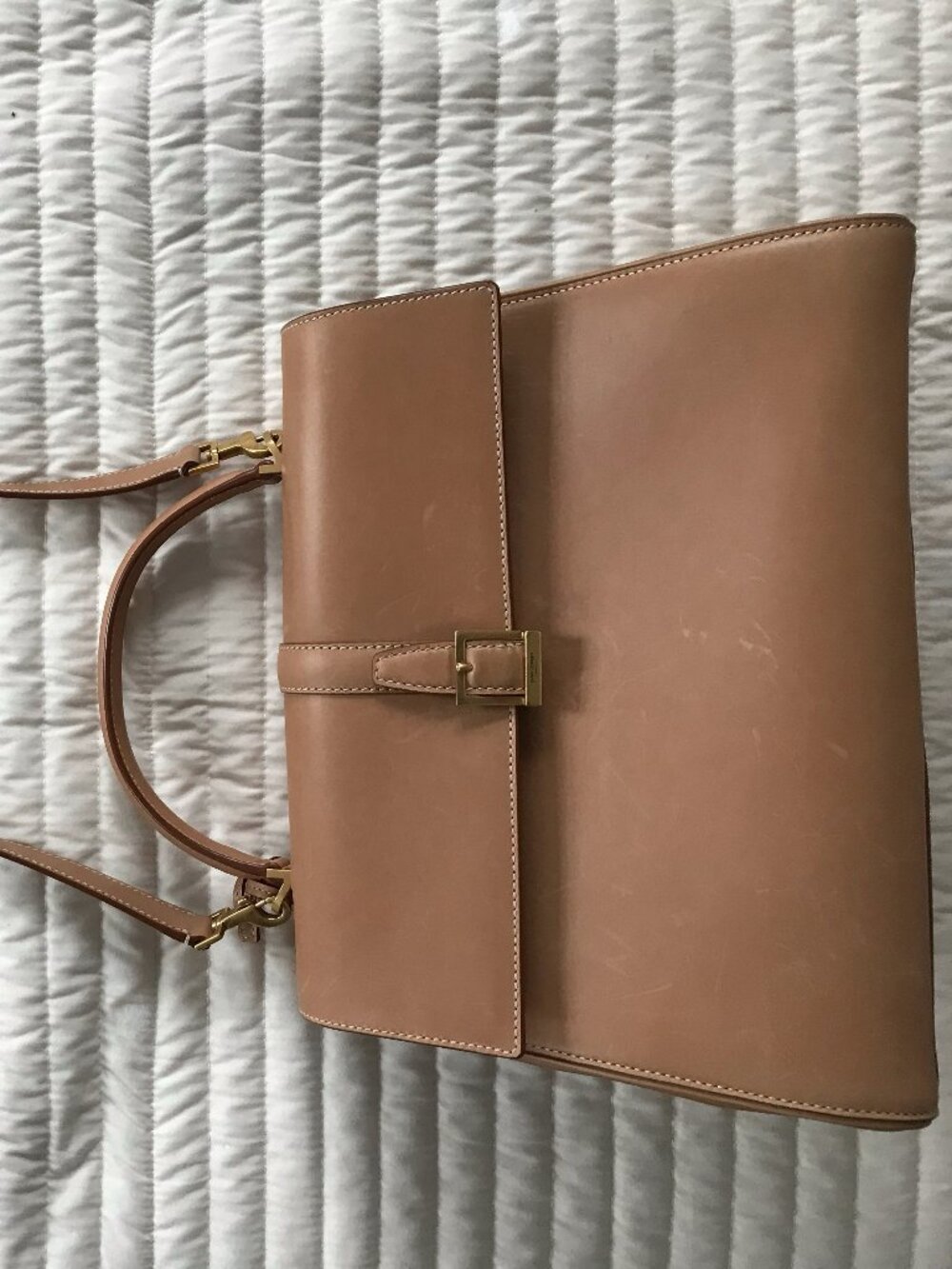 Saint Laurent le Fermoir Tan Leather Shoulder Bag with Top Handle